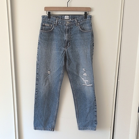 Calvin Klein Jeans Denim - Vintage 90s Womens 30x30 Calvin Klein Jeans Dark Stone Wash Distressed Casual